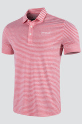 ARISLE Pixel Stripe Coral Red Golf Polo