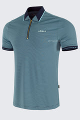 ARISLE Gold Zip Navy Stripe Golf Polo