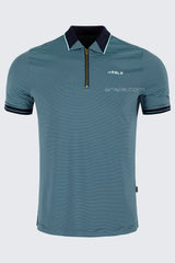 ARISLE Gold Zip Navy Stripe Golf Polo