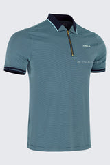 ARISLE Gold Zip Navy Stripe Golf Polo