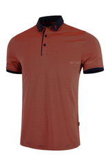 ARISLE Coral Navy Mini Stripe Golf Polo