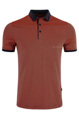 ARISLE Coral Navy Mini Stripe Golf Polo