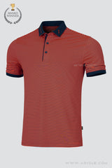 ARISLE Orange/Navy Stripe Golf Polo