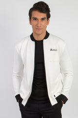ARISLE Classy White Bomber Golf Jacket