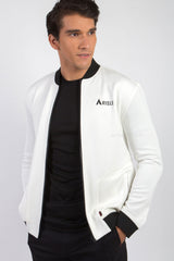 ARISLE Classy White Bomber Golf Jacket