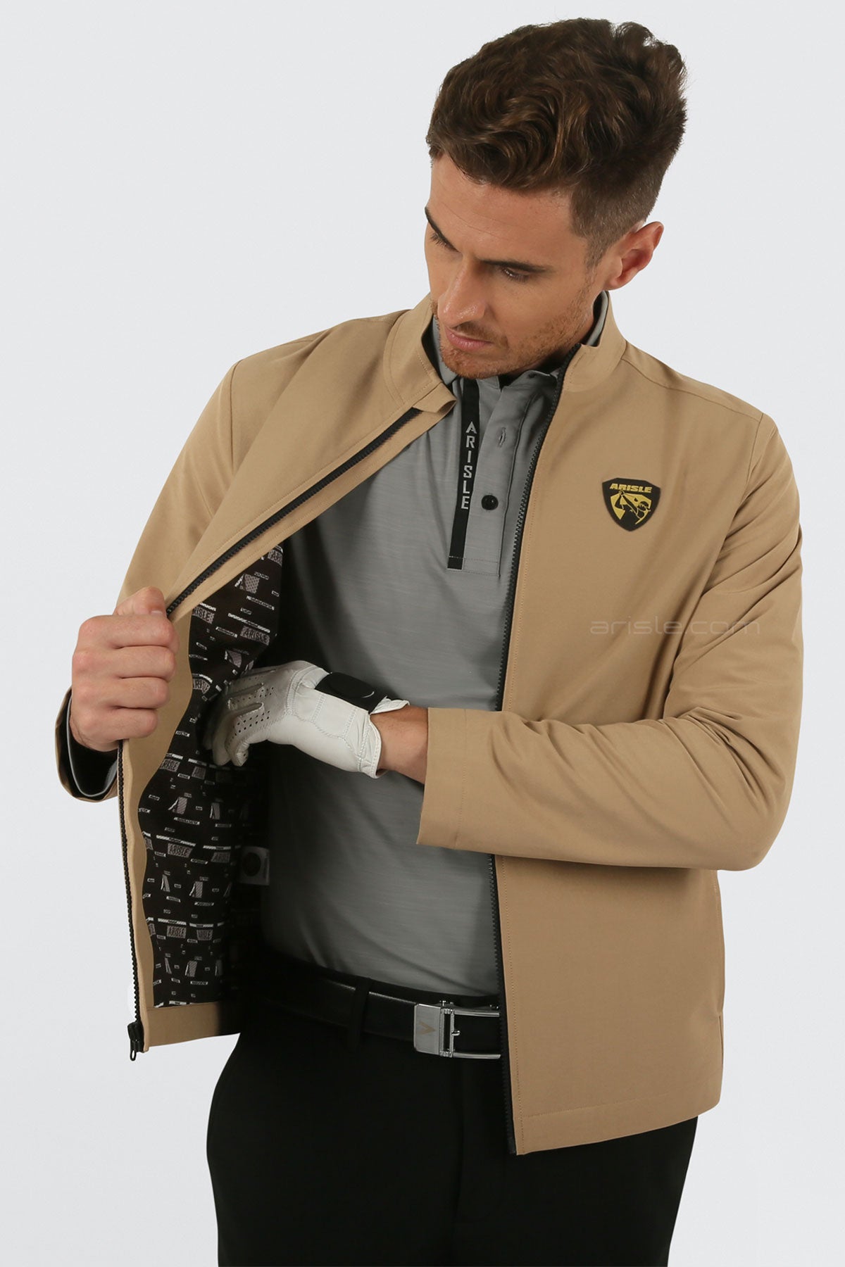 ARISLE Shark-Skin Titan Bronze Golf Jacket