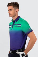 ARISLE Pro-Golfer Ombre Aqua Navy Golf Polo