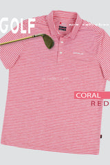 ARISLE Pixel Stripe Coral Red Golf Polo