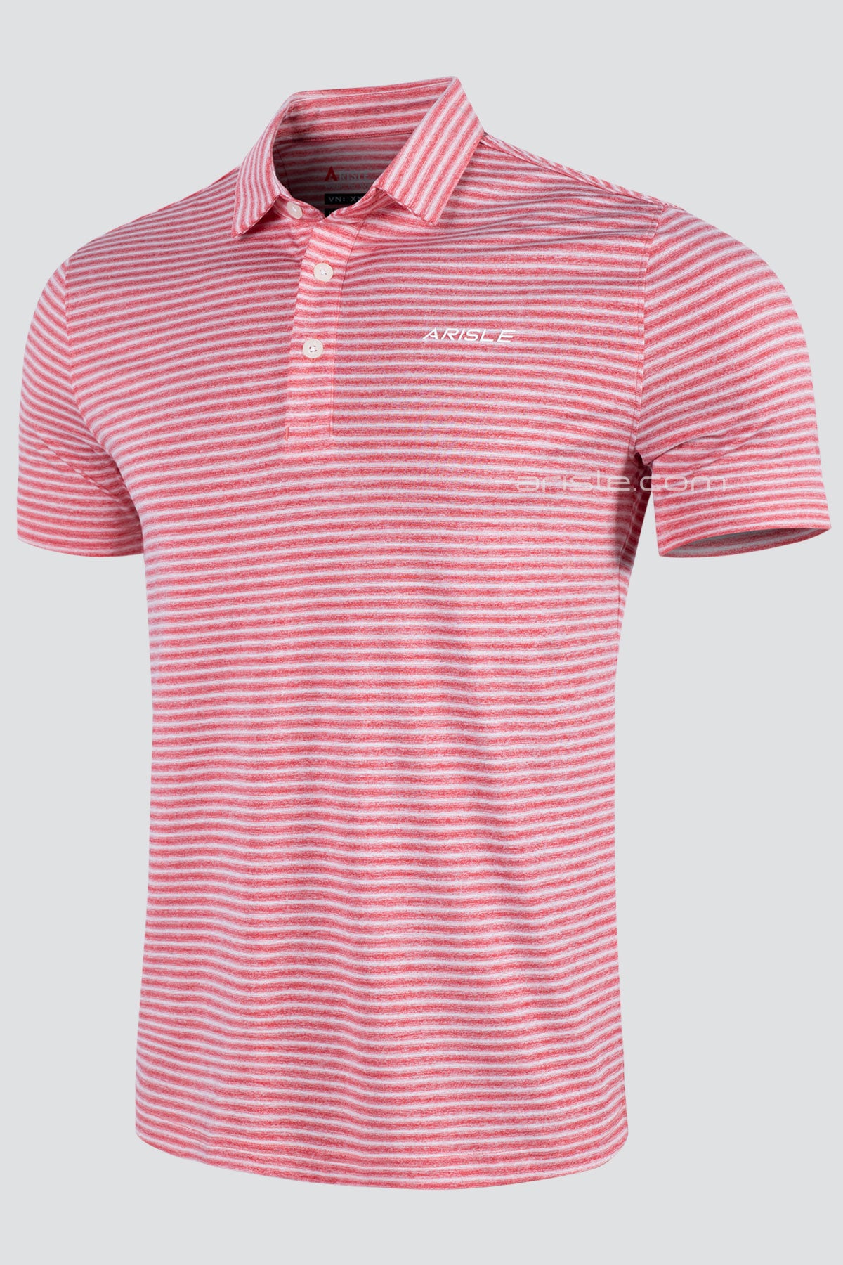 ARISLE Pixel Stripe Coral Red Golf Polo