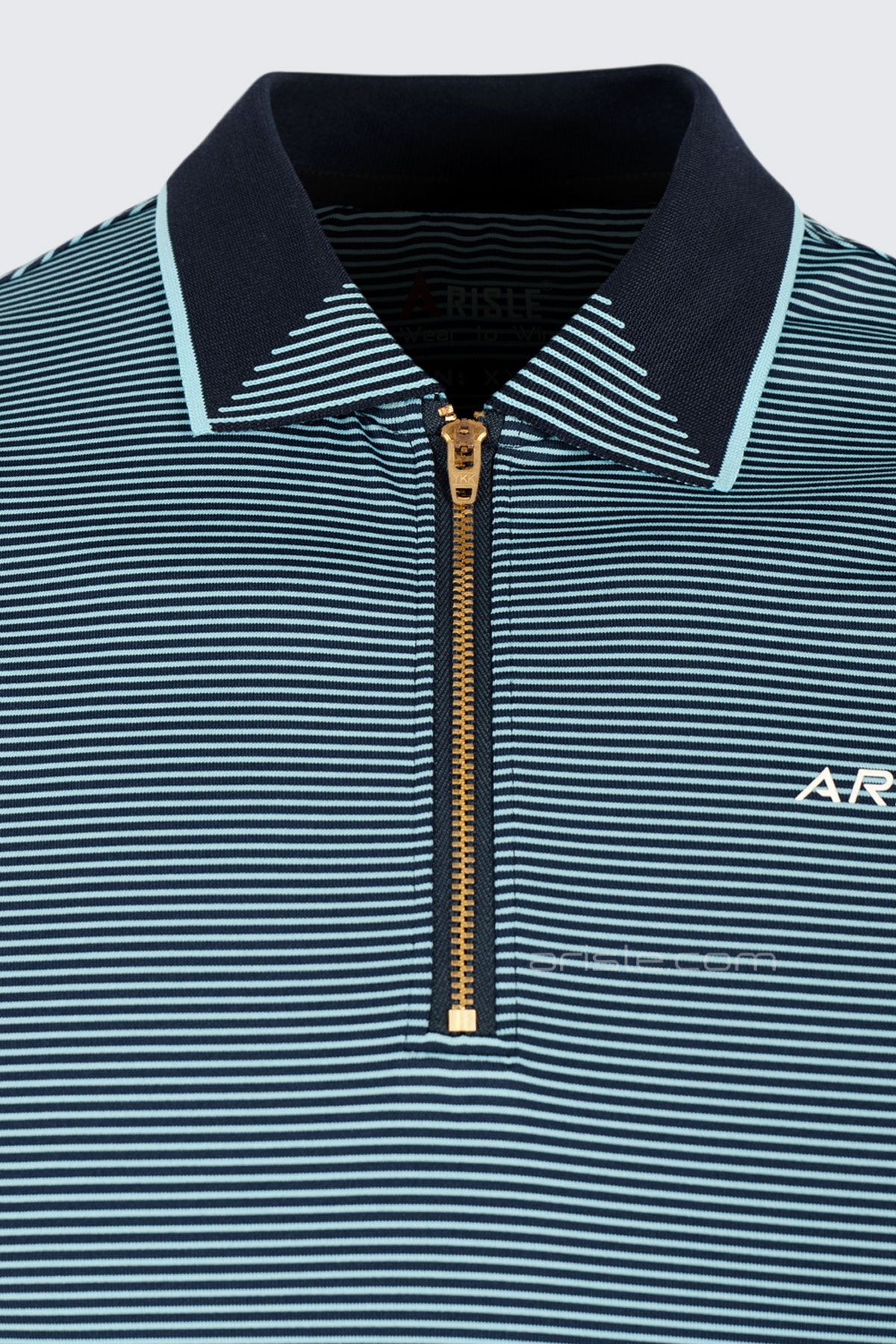 ARISLE Gold Zip Navy Stripe Golf Polo