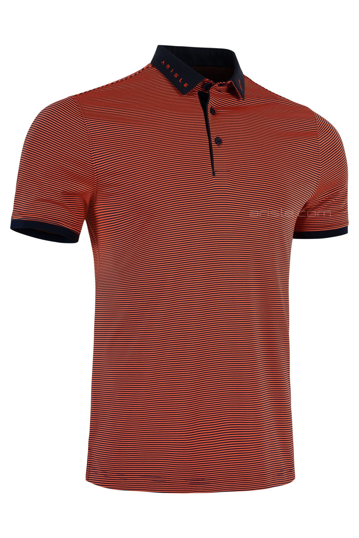 ARISLE Coral Navy Mini Stripe Golf Polo