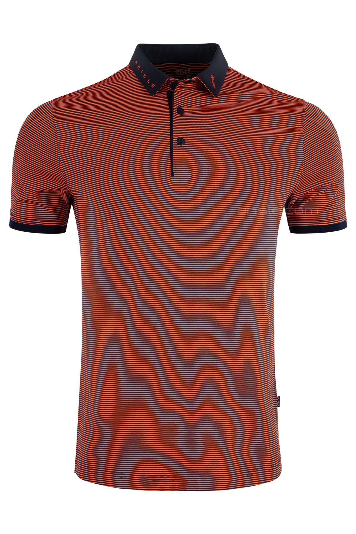 ARISLE Coral Navy Mini Stripe Golf Polo