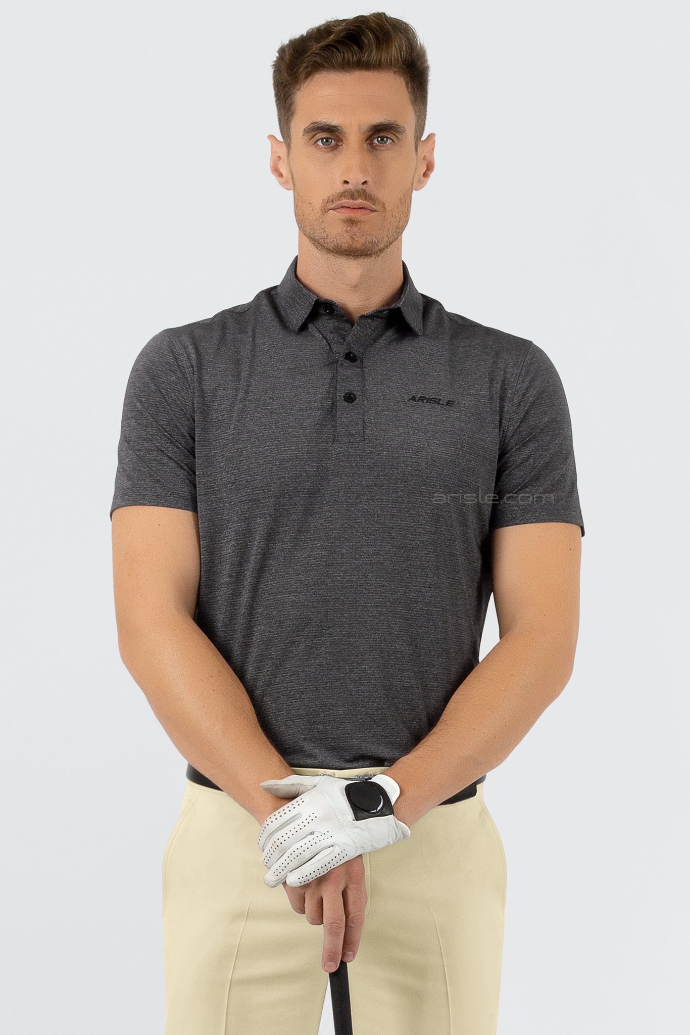 ARISLE A-CLASS Platinum Stripe Ash Grey Golf Polo