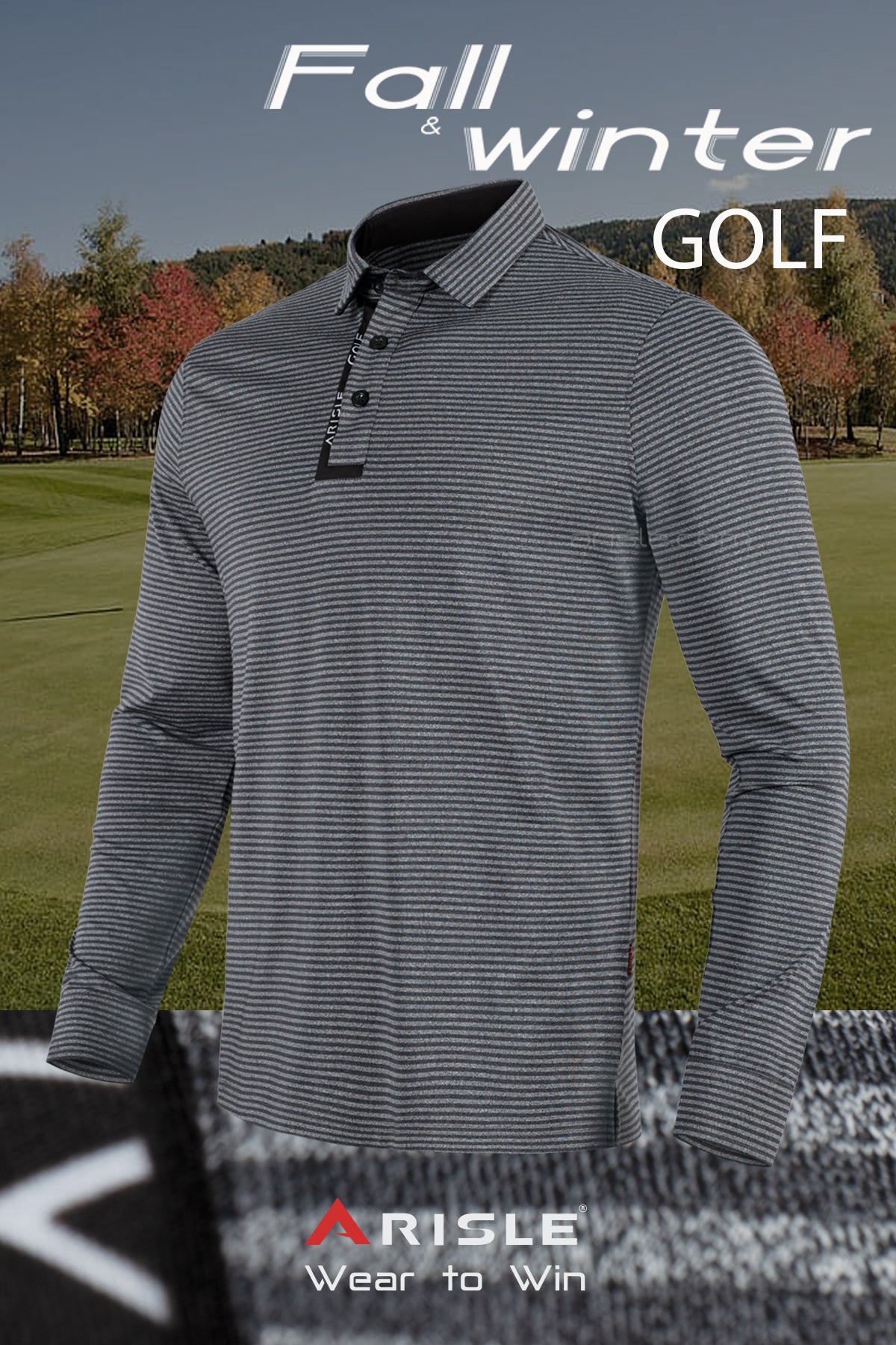 ARISLE LS A-CLASS Titan Gray Stripe Golf Polo