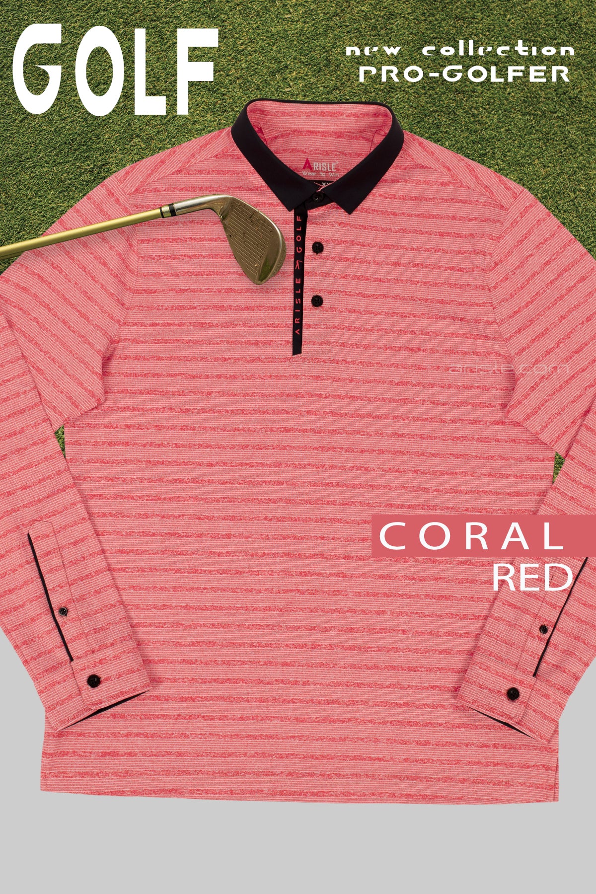 ARISLE Classy LS Coral Red Golf Polo