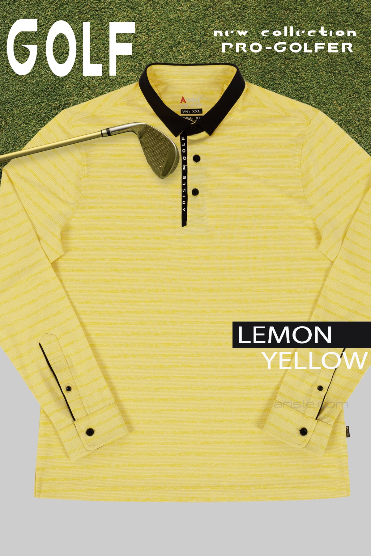 ARISLE Classy LS Lemon Yellow Golf Polo