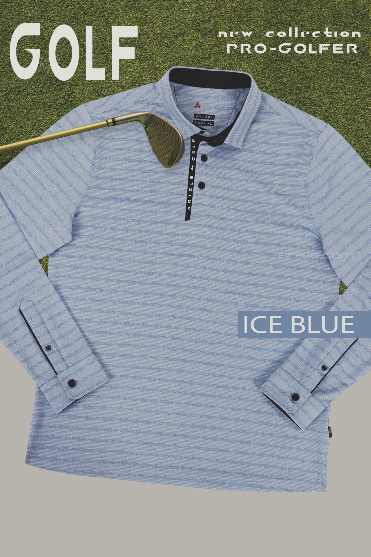 ARISLE Classy LS Ice Blue Golf Polo