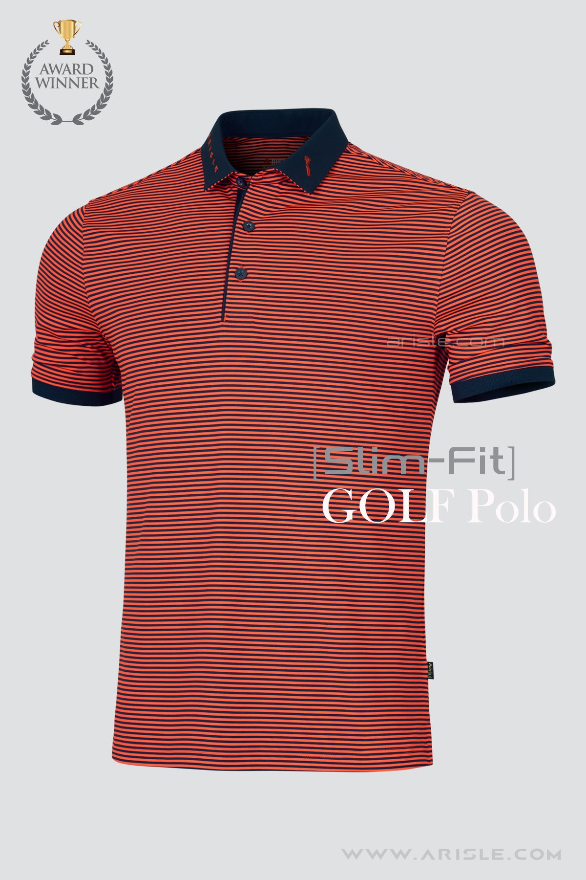ARISLE Orange/Navy Stripe Golf Polo