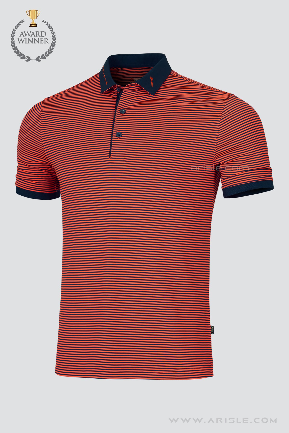 ARISLE Orange/Navy Stripe Golf Polo