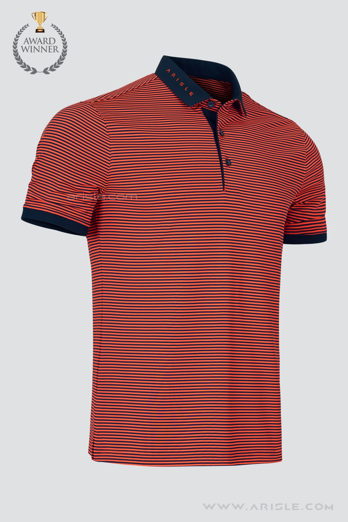 ARISLE Orange/Navy Stripe Golf Polo