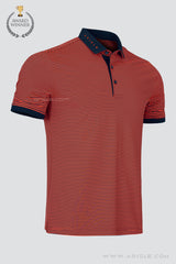 ARISLE Orange/Navy Stripe Golf Polo