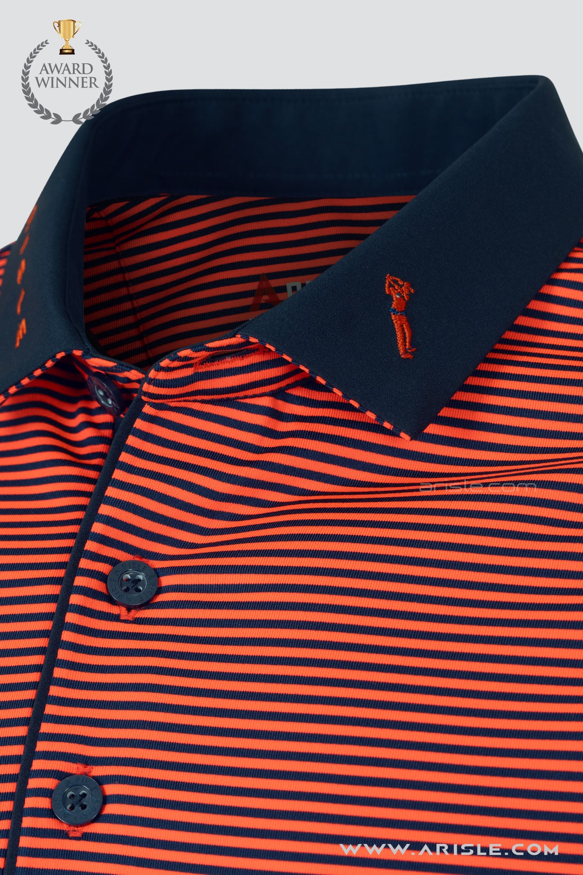 ARISLE Orange/Navy Stripe Golf Polo