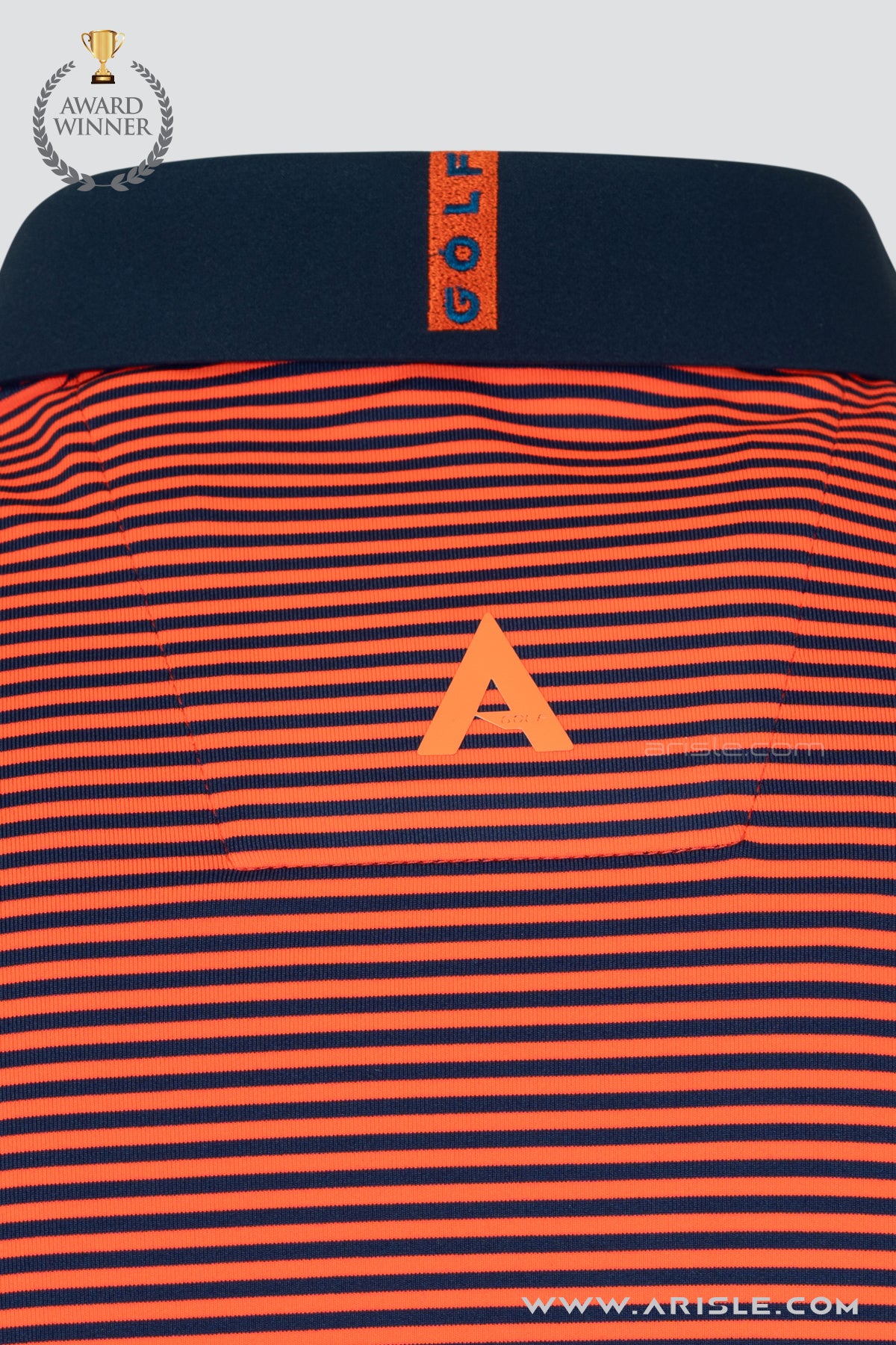 ARISLE Orange/Navy Stripe Golf Polo