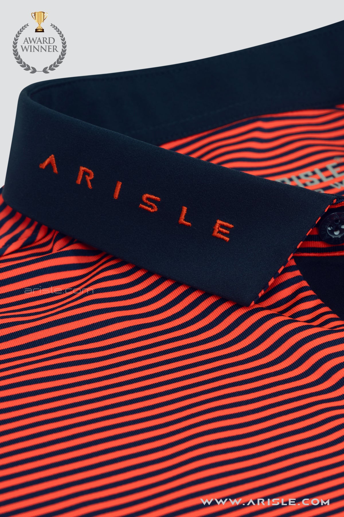 ARISLE Orange/Navy Stripe Golf Polo