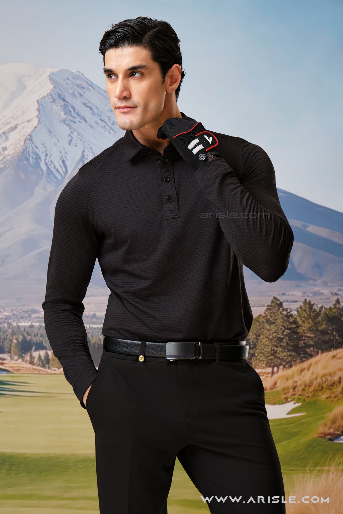 ARISLE LS Falcon Black Golf Polo