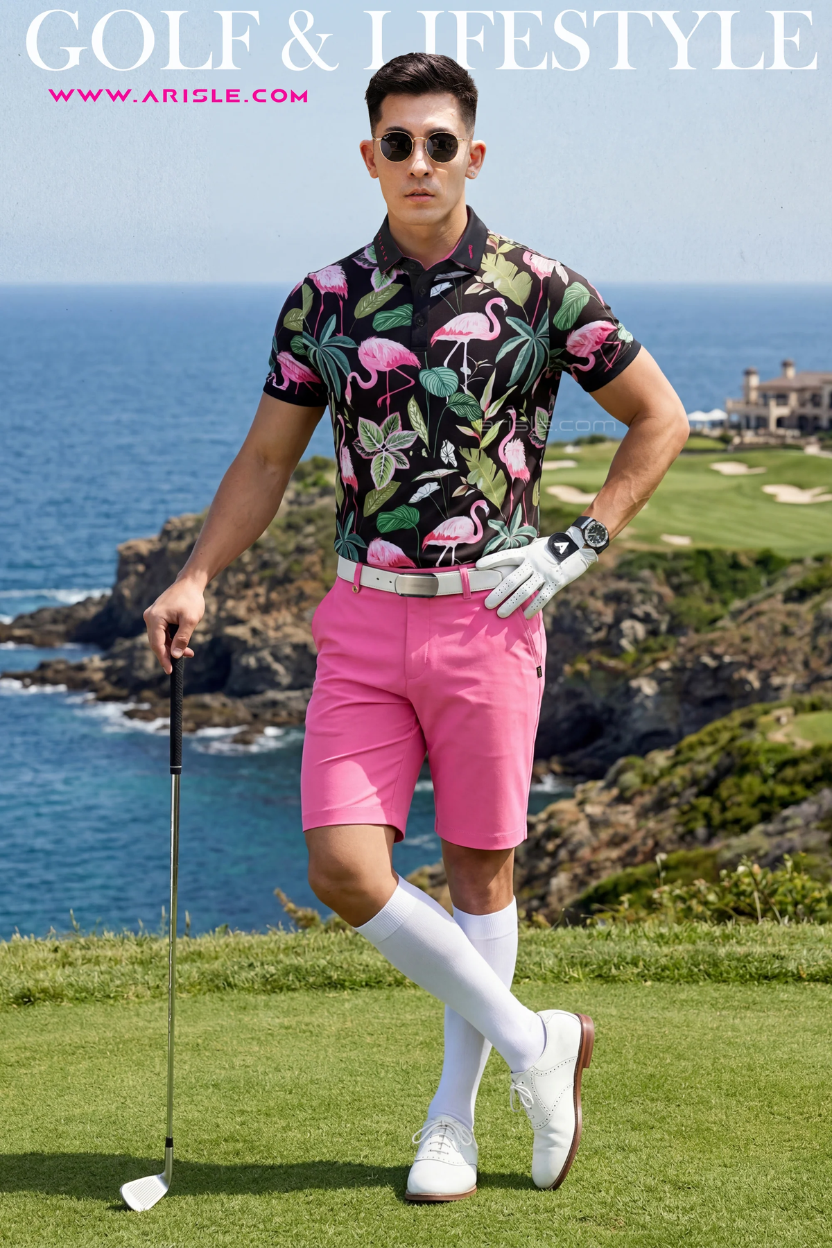 [Signature Design]- ARISLE Golf & Lifestyle Tropical Flamingo Polo