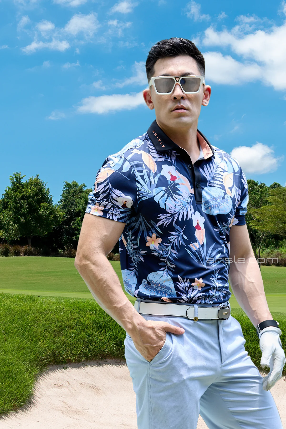 ARISLE Golf & Resort Blue Tropical Polo