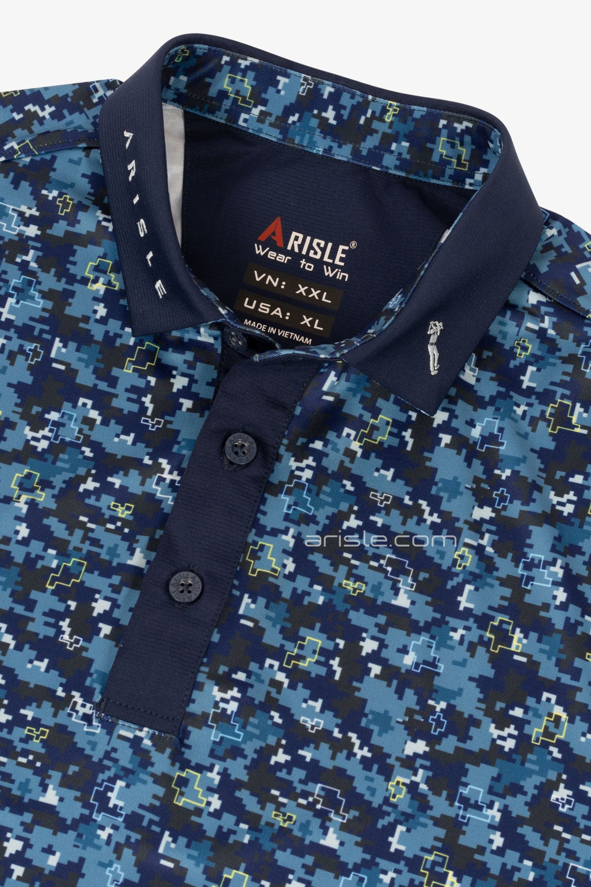 ARISLE Pro-Golfer Blue Camo Print Golf Polo