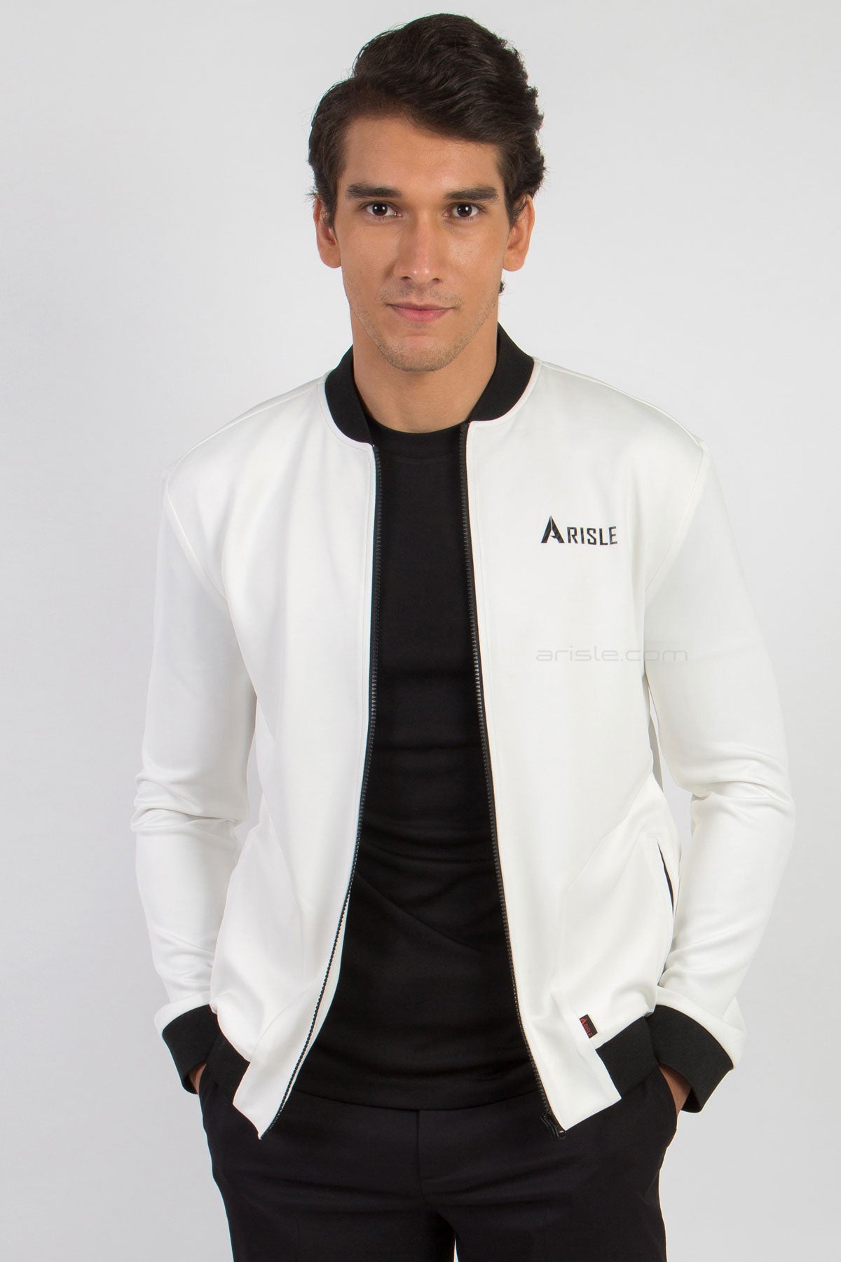 ARISLE Classy White Bomber Golf Jacket