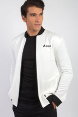 ARISLE Classy White Bomber Golf Jacket