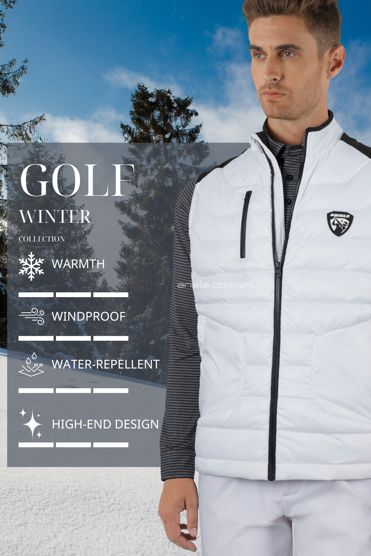 ARISLE Hybrid Diamond White Golf Gilet