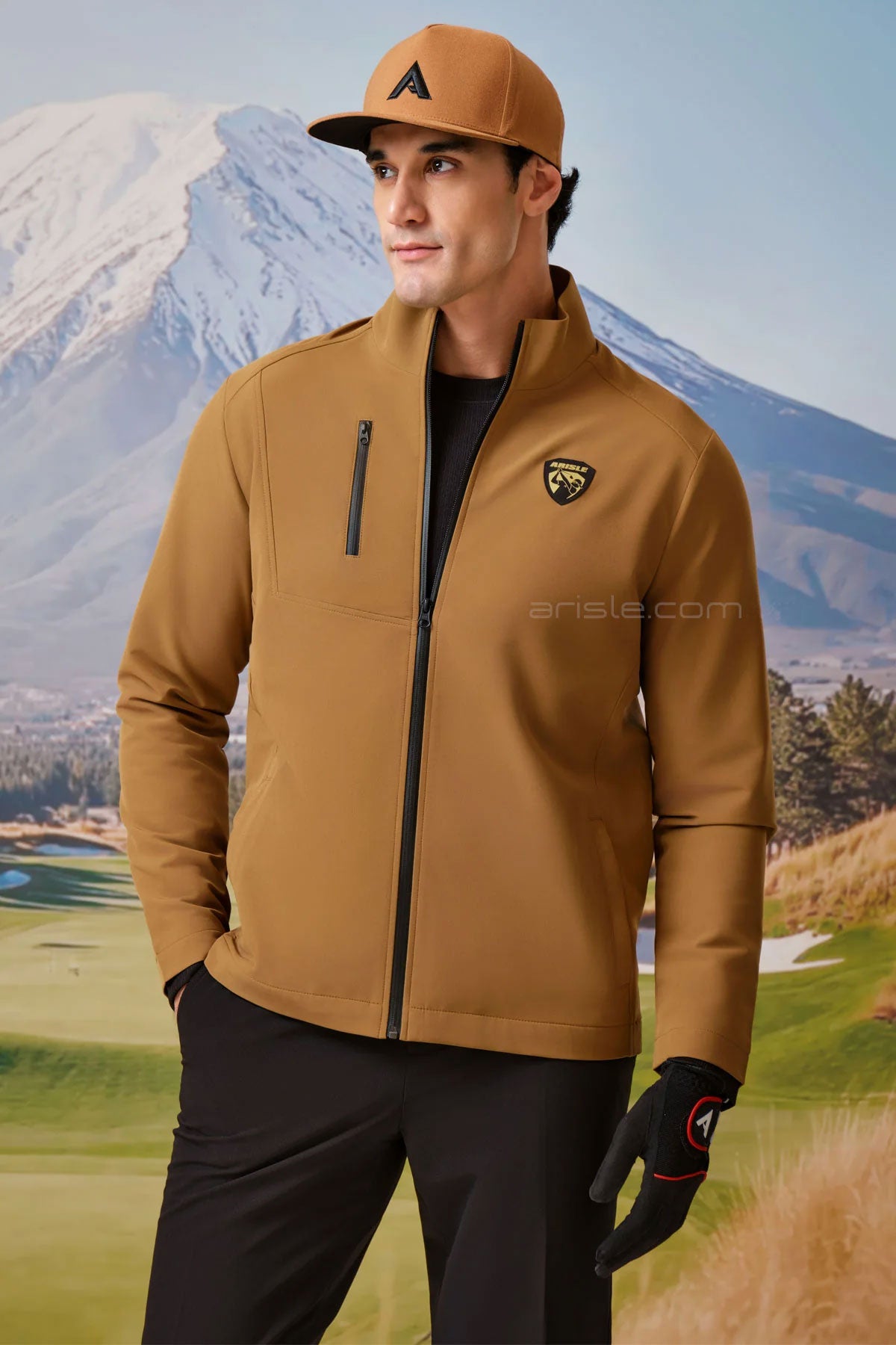ARISLE DS Full-Zip Brown Cafe Golf Jacket