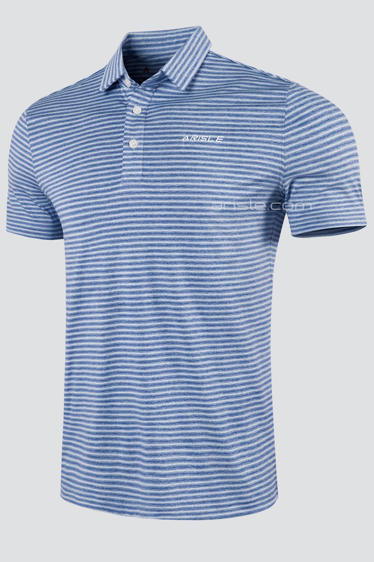 ARISLE Pixel Stripe Yale Blue Golf Polo